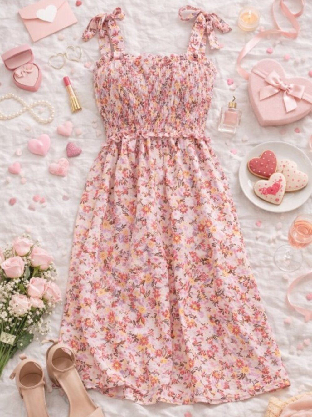 Blush Garden Smocked Midi Dress